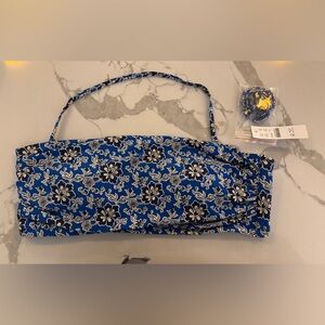 J. Crew Ruched bandeau bikini top in cobalt floral size Large